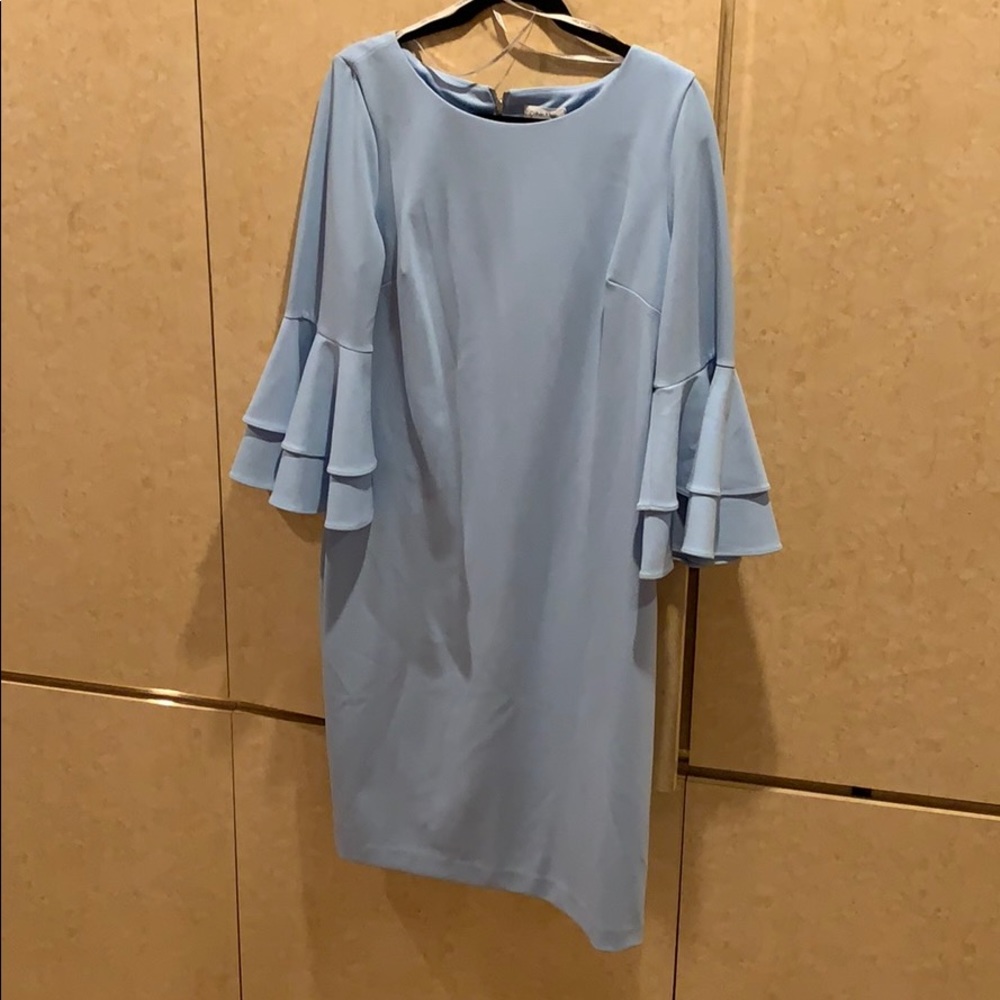 Calvin Klein Sky Blue Dress w ruffle sleeve sz 14